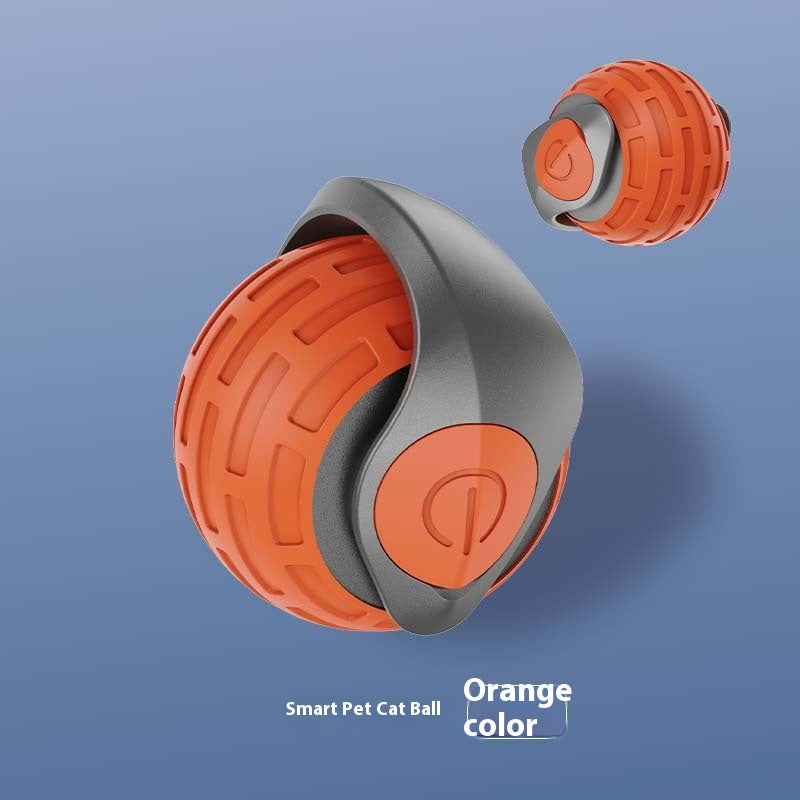 Orange rechargeable rolling cat toy ball with silicone outer surface